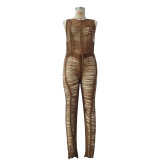 Sexy Knitted Beach Hollow Out Sleeveless Jumpsuit TR-1157