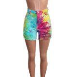 Plus Size Denim Tie Dye Ripped Hole Jeans Shorts SH-3846