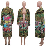 Plus Size Camo Print Full Sleeve Long Coat SH-3726