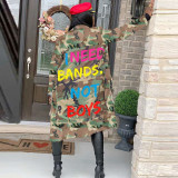Plus Size Camo Print Full Sleeve Long Coat SH-3726