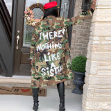 Plus Size Camo Print Full Sleeve Long Coat SH-3726