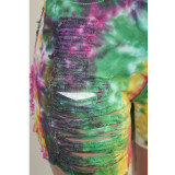 Plus Size Denim Tie Dye Ripped Hole Jeans Shorts SH-3846