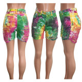 Plus Size Denim Tie Dye Ripped Hole Jeans Shorts SH-3846
