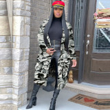 Plus Size Camo Print Full Sleeve Long Coat SH-3726