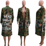 Plus Size Camo Print Full Sleeve Long Coat SH-3726