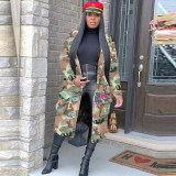 Plus Size Camo Print Full Sleeve Long Coat SH-3726