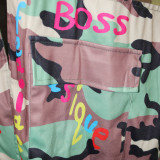 Plus Size Camo Print Full Sleeve Long Coat SH-3726