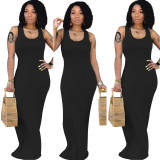 Solid Color Simple Fashion Sleeveless Long Dress YS-8810