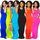 Solid Color Simple Fashion Sleeveless Long Dress YS-8810