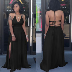 Sexy Halter Backless Split Maxi Dress SH-3649