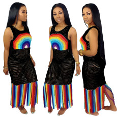 Plus Size Fashion Sexy Print See Through Beach Dress YS-8355
