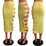 Sexy Solid Hole Hollow Out Long Skirt LX-6900
