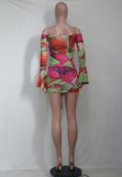 Sexy Off Shoulder Mesh Print Mini Dress YS-8806