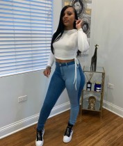 Plus Size Denim Patchwork Skinny Jeans LX-6053