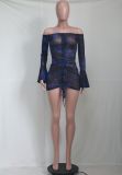 Sexy Off Shoulder Mesh Print Mini Dress YS-8806