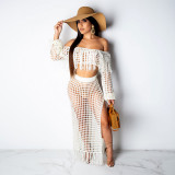 Plus Size Grid Hollow Out Tassel Two Piece Sets SH-3554