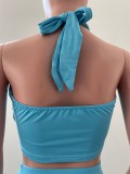Sexy Solid Halter Hollow Bandage Mini Skirt 2 Piece Sets NIK-248