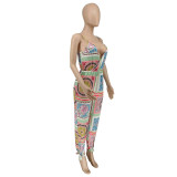 Fashion Casual Print Sling jumpsuit (With Belt) WMEF-2068