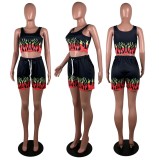 Fashion Flame Print Two Piece Sets WMEF-20751