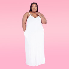 Plus Size Solid Sleeveless Spaghetti Strap Maxi Dress WAF-77208