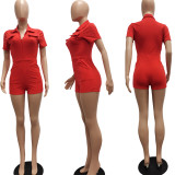 Solid Short Sleeve Pocket Tight Romper NYF-8070