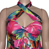 Plus Size Printed Halter High Split Maxi Dress SH-5075