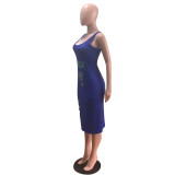 Fashion Casual Sleeveless Letter Print Hole Midi Dress BYMF-60005