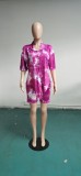 Plus Size Tie Dye Print Two Piece Shorts Set WAF-77209