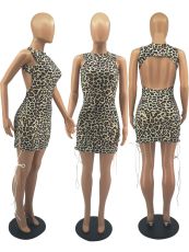 Sexy Leopard Backless Sleeveless Mini Dress FOSF-8088