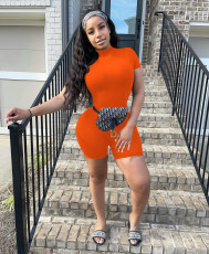 Solid Short Sleeve O Neck Tight Romper OYF-8265