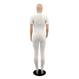 Sexy Hole Short Sleeve Hollow Out Jumpsuit YIBF-6088