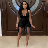 Solid Tank Top+Tassel Shorts Two Piece Sets YIBF-6089