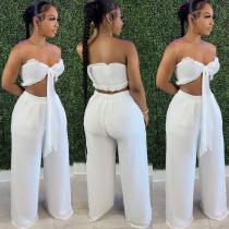 Sexy Solid Strapless Wide Leg Pants 2 Piece Sets FNN-8618