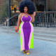 Plus Size Multicolor Splice Strap Dress (Without Belt) WPF-8008