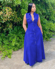 Plus Size Solid Sleeveless Pocket Maxi Dress MOF-86632