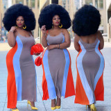 Plus Size Multicolor Splice Strap Dress (Without Belt) WPF-8008