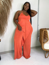 Solid Ruffled Halter One Piece Jumpsuit OLYF-6067