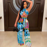 Fashion Printed Top Wide-Leg Pants Two Piece Sets TE-4253