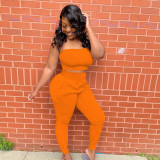 Solid Tube Top And Pants Two Piece Suits NIK-249