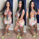 Sexy Printed Tie-Up Crop Top Mini Skirt 2 Piece Sets WSYF-5869