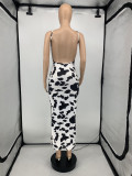 Sexy Printed Split Spaghetti Strap Backless Long Dress GLF-10001