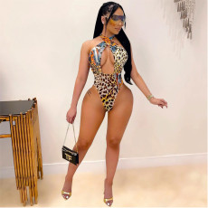 Sexy Leopard Halter Hollow Out One-Piece Swimsuit QSF-51020
