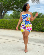 Letter Print Off Shoulder Tube Romper LM-8258