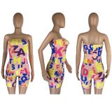 Letter Print Off Shoulder Tube Romper LM-8258