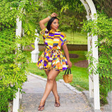 Plus Size Plaid Print Short Sleeve Sashes Mini Dress WPF-80148
