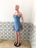 Plus Size Denim Tassel Spaghetti Strap Mini Dress LX-3003