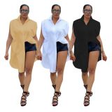 Plus Size Solid Casual Loose Long Style Shirt Top MOF-6634