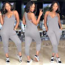 Plus Size Solid Sleeveless Casual Jumpsuit MA-Y099