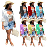 Solid Notched Collar Long Sleeve Pocket Blazer Coat WSM-5263