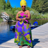 Plus Size Printed Halter Big Swing Maxi Dress NNWF-7240